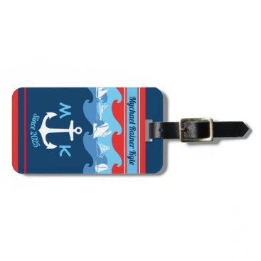 Monogram Anchor Waves Boat Red White Blue Nautical Bag Tag Monogram Anchor Waves Boat Red White Blue Nautical Bag Tag
