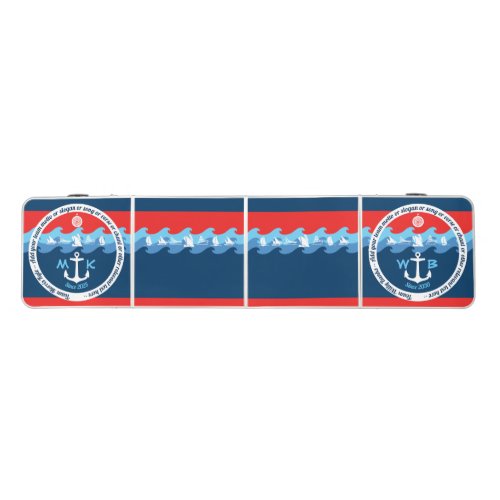 Monogram Anchor Waves Boat Red White Blue Nautical Beer Pong Table