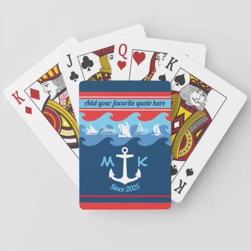 Monogram Anchor Waves Boat Red White Blue Nautical Playing Cards