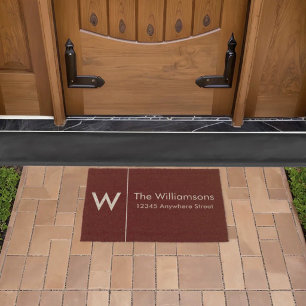 Monogram and Address on Autumn Burgundy Fiber Doormat