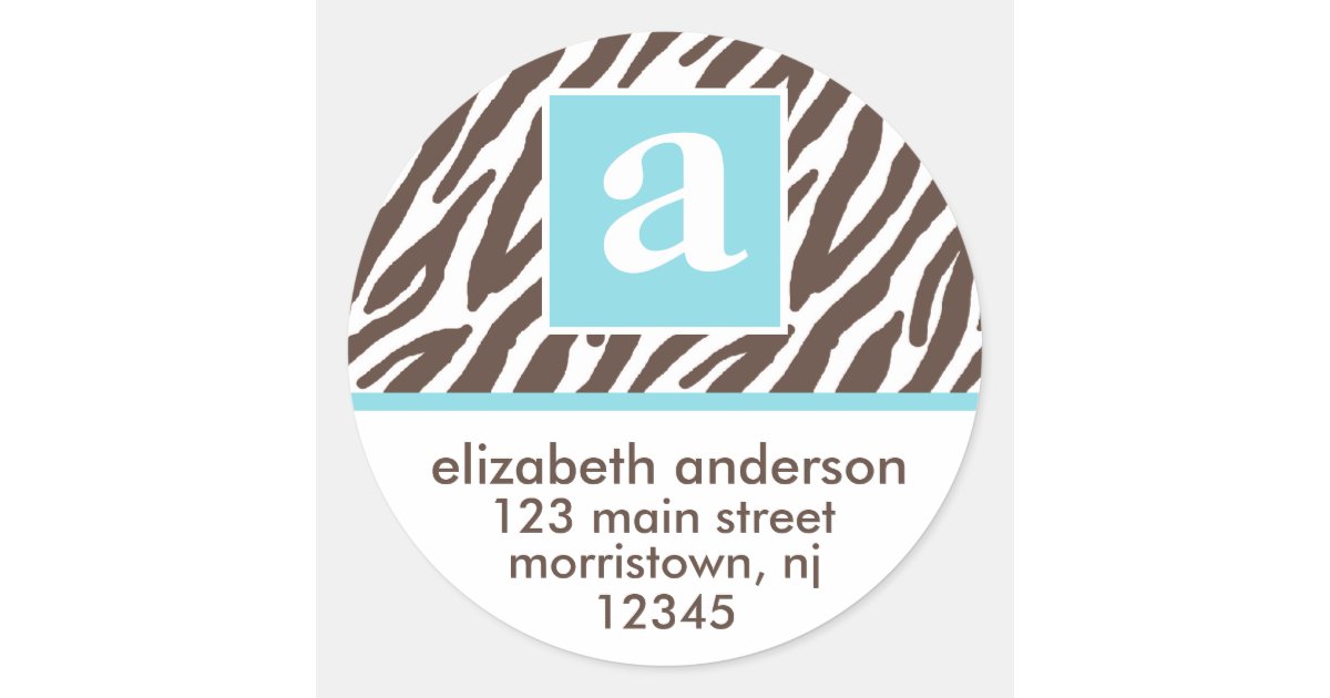 Monogram and Brown Zebra Print Address Labels | Zazzle