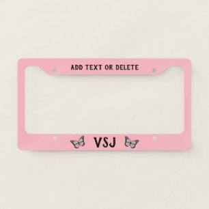 Monogram and Butterflies on Pink License Plate Frame