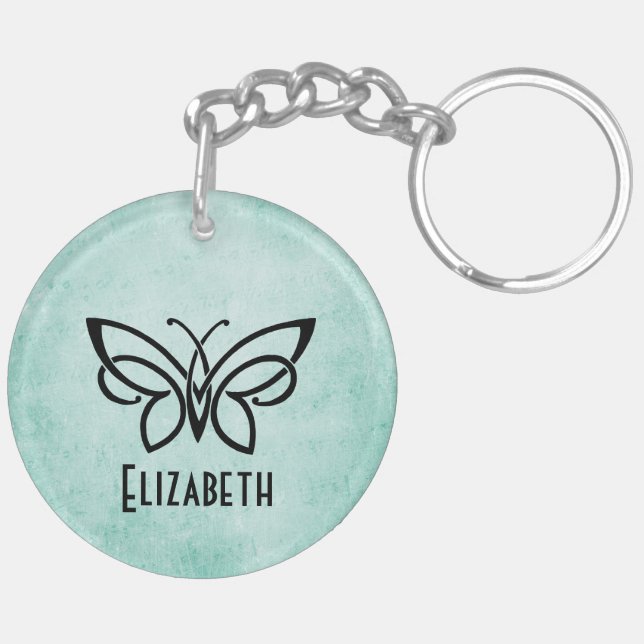 Monogram and Butterfly plus your name on back Keychain (Back Left)