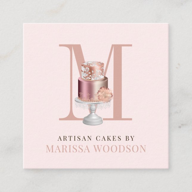 Monogram And Cake Bakery Pastry Chef Square Busine Square Business Card (Front)