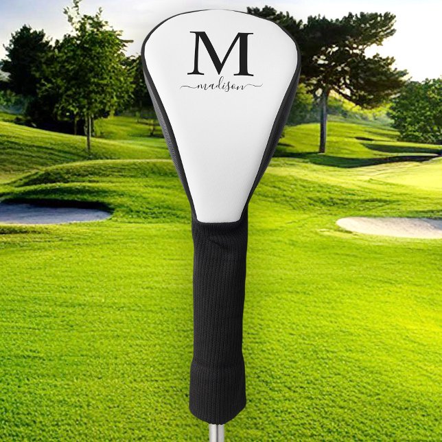 Monogram and Calligraphy Black and White Golf Head Cover (Creator Uploaded)