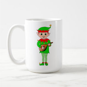 Monogram and Christmas Musical Elf Coffee Mug