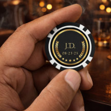Monogram and Date Black Gold Laurel Wreath