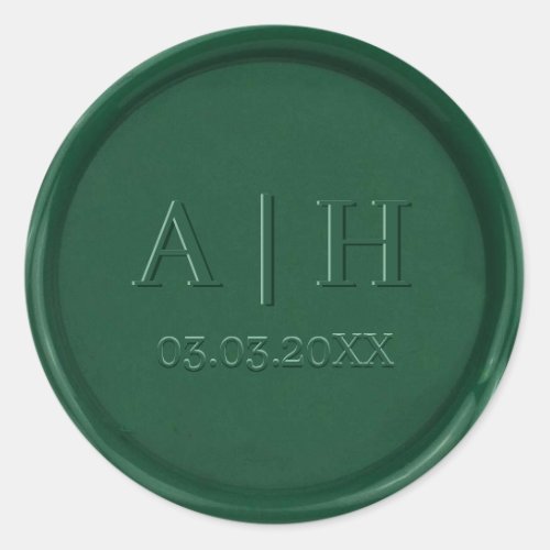Monogram and Date Forest Green Wax Seal Sticker