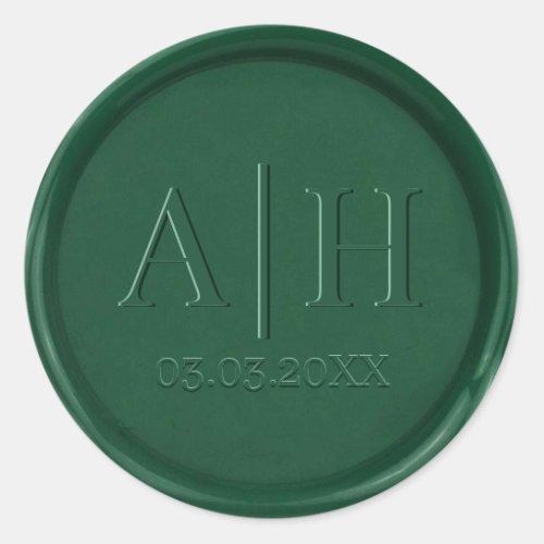 Monogram and Date Forest Green Wax Seal Sticker