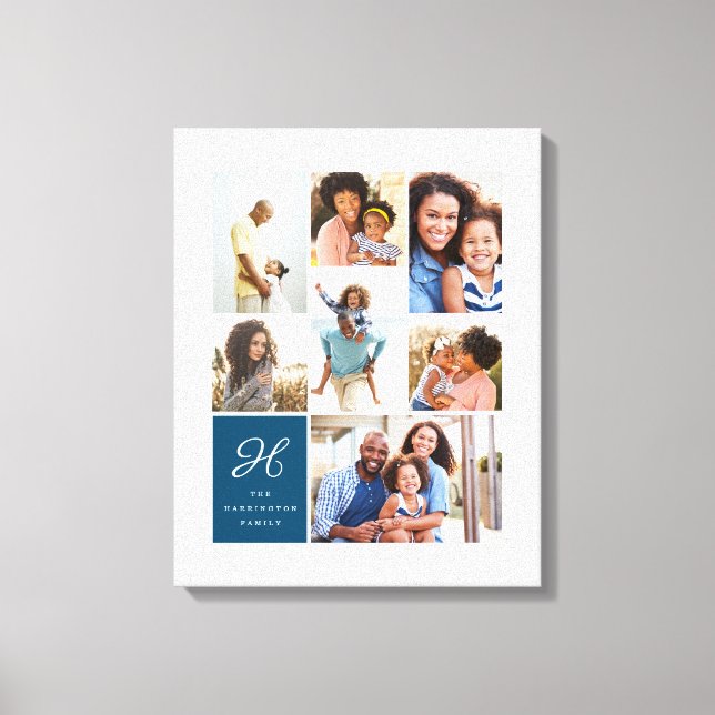 Monogram and Family Multiple Photo Collage Grid Canvas Print (Front)