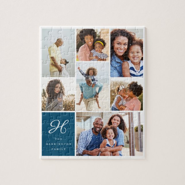 Monogram and Family Multiple Photo Collage Grid Jigsaw Puzzle (Vertical)