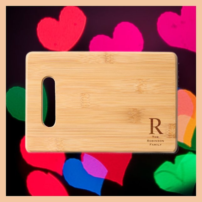 Monogram and Family Name (your text) Etched Bamboo Engraved Cutting Board (Creator Uploaded)