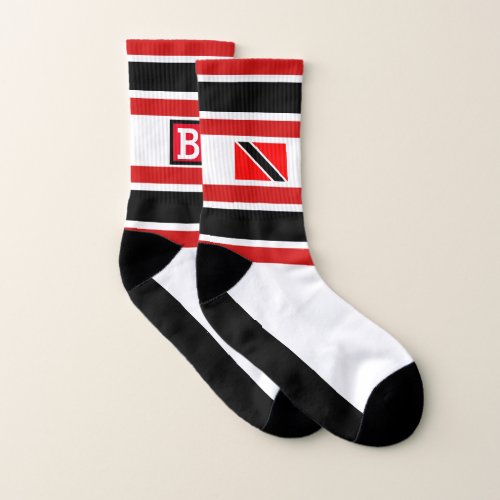 Monogram and Flag on Red White Black Socks