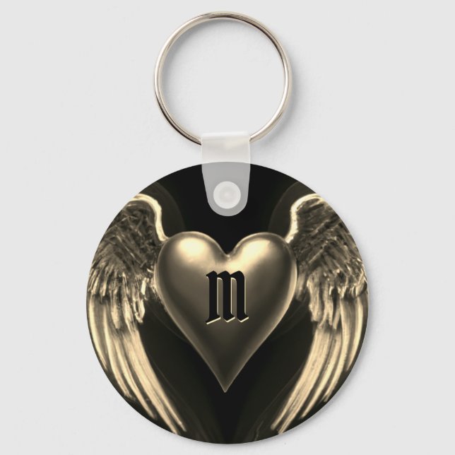 Monogram and Gold Angel Wings Keychain (Front)