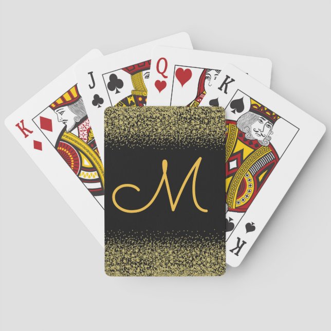 Monogram and Gold Glitter Poker Cards (Back)