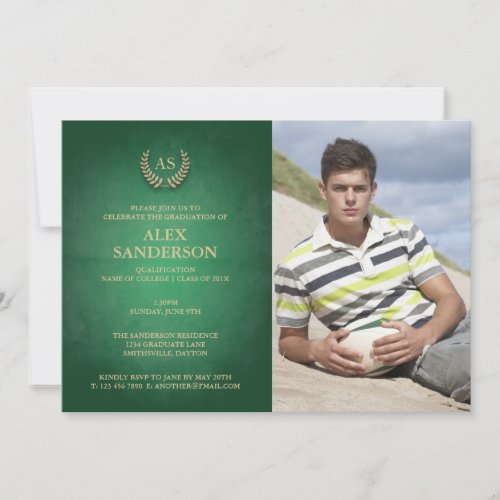 Monogram and Gold Laurel Wreath Graduation Invitation