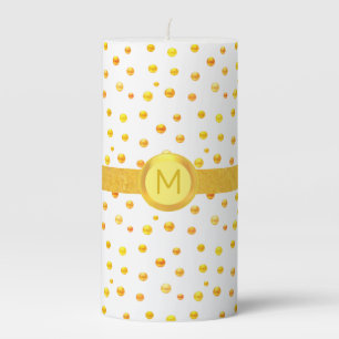 Monogram and Golden Confetti on White Pillar Candle
