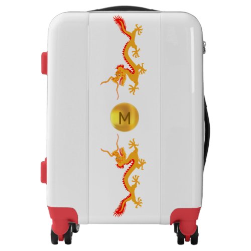 Monogram and Golden Dragons on White Luggage