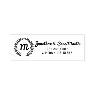 Monogram and Hand Drawn Leaves Return Address Self-inking Stamp