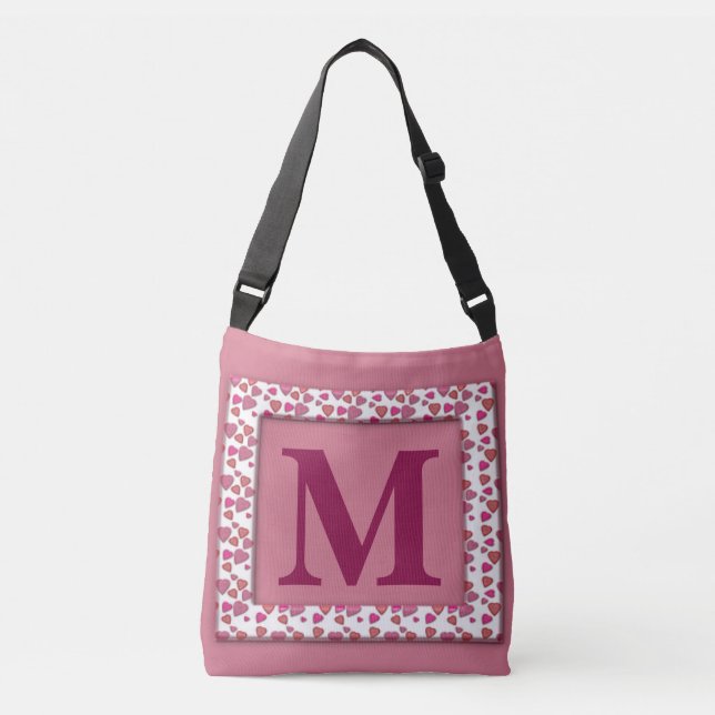 Monogram and Hearts Personalized Crossbody Bag (Front)