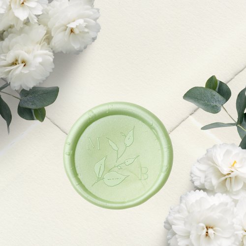 Monogram and Leafy Greenery Wedding Invitation Wax Seal Sticker