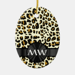 Monogram and leopard print ceramic ornament