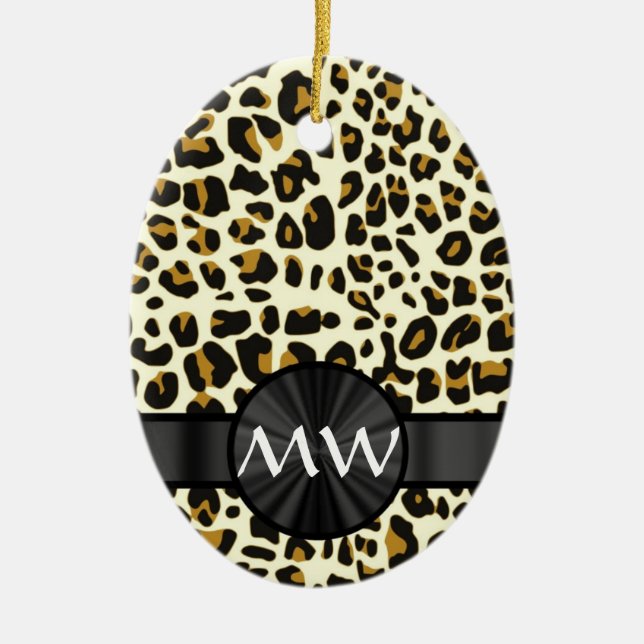 Monogram and  leopard print ceramic ornament (Front)