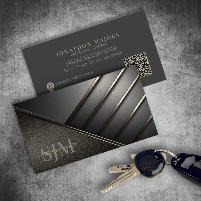 Monogram and Metal Angles Charcoal Gray ID1040 Business Card (Creator Uploaded)