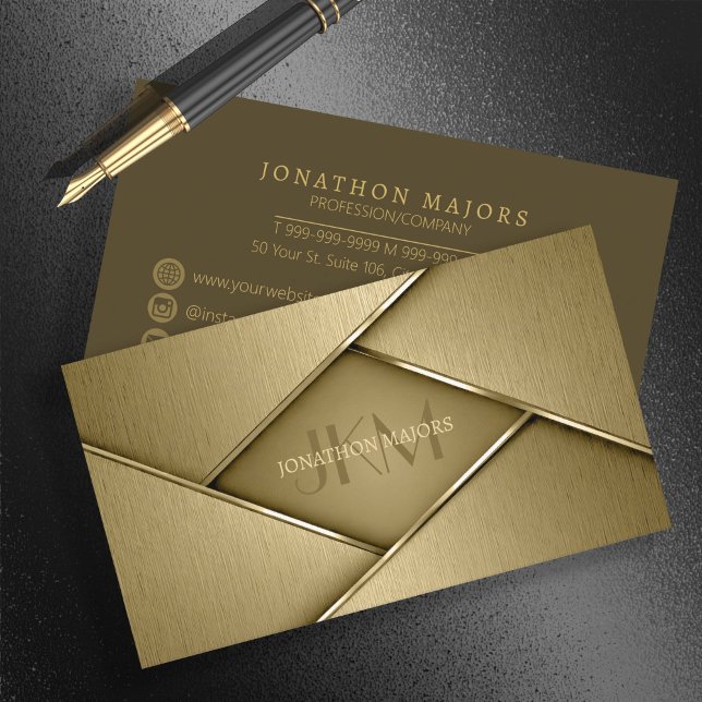 Monogram and Metal Polygon Gold ID1039 Business Card (Creator Uploaded)