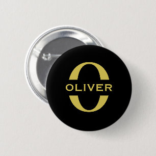 Monogram And Name Black And Gold Personalized Button