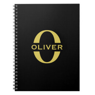 Monogram And Name Black And Gold Personalized Notebook