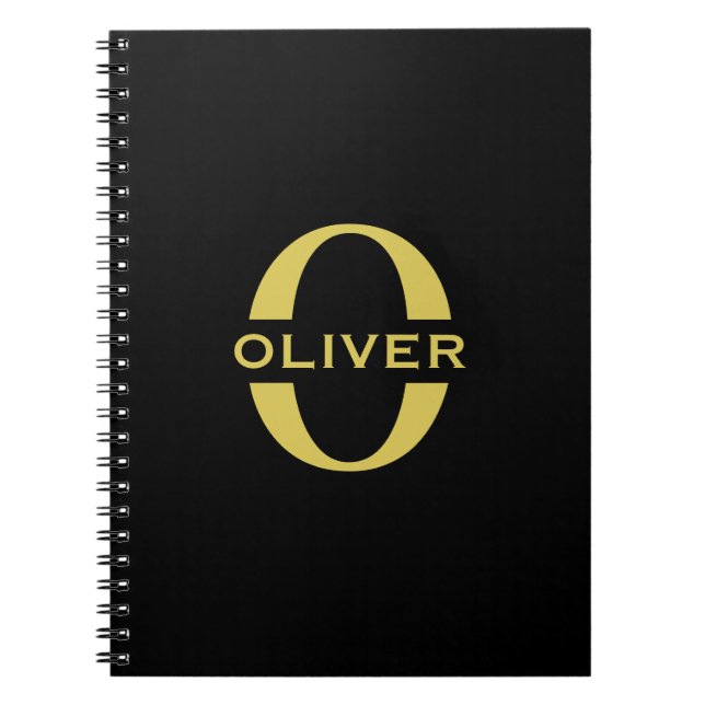 Monogram And Name Black And Gold Personalized Notebook (Front)