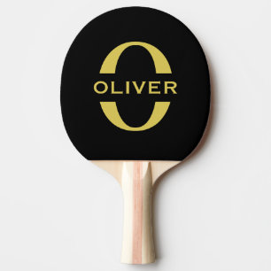 Monogram And Name Black And Gold Personalized Ping Pong Paddle