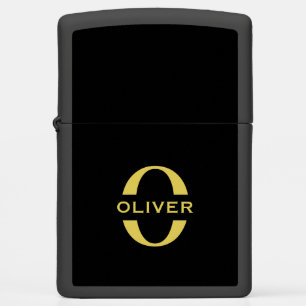 Monogram And Name Black And Gold Personalized Zippo Lighter