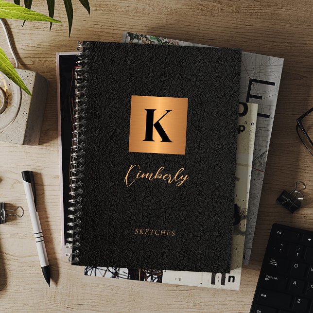 Monogram and name black gold personalized   notebook (Creator Uploaded)