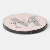 Monogram and Name Blush Pink Gray Wireless Charger (Front 2)