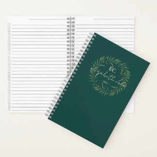 Monogram and Name Custom Green Leaf Lined Journal