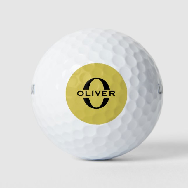 Monogram And Name Gold And Black Personalized Golf Balls (Front)