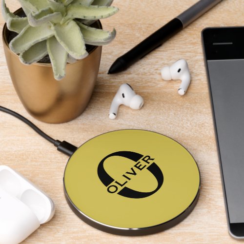 Monogram And Name Gold And Black Personalized Wireless Charger