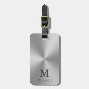 Monogram and Name on Silver Metal Look Luggage Tag