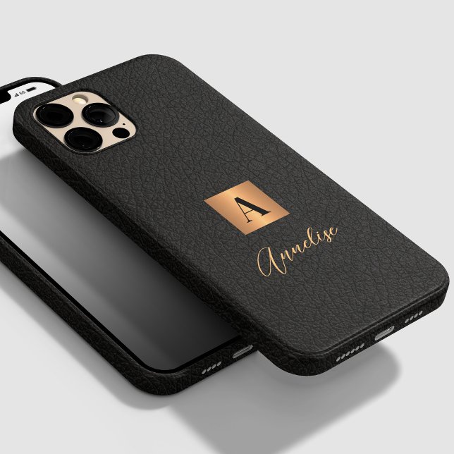 Monogram and name personalized black gold Case-Mate iPhone case (Creator Uploaded)