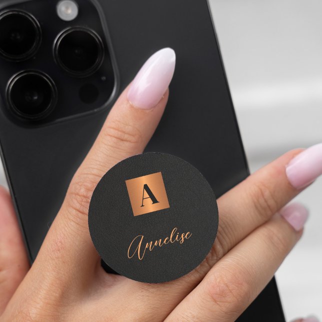 Monogram and name personalized black gold PopSocket (Creator Uploaded)