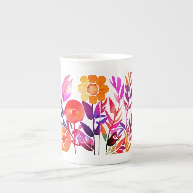 Monogram and Name Personalized flowers Bone China Mug (Front)