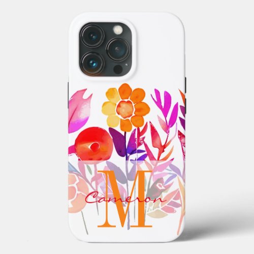 Monogram and Name Personalized flowers iPhone 13 Pro Case
