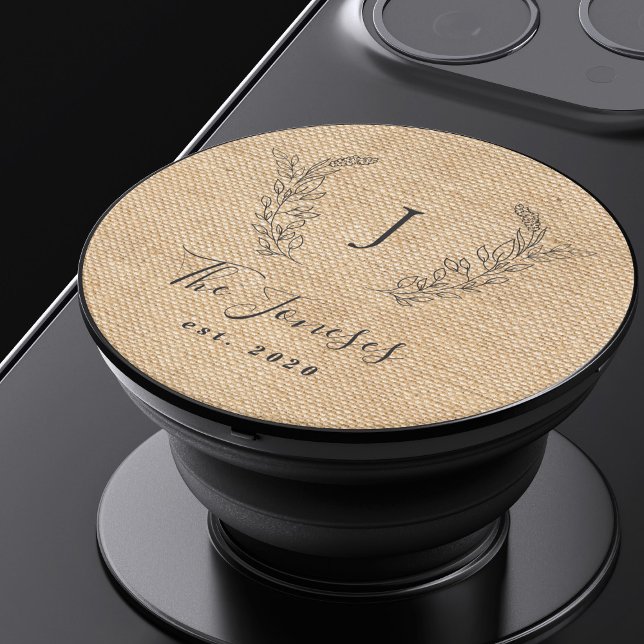 Monogram and name personalized rustic chic PopSocket (Creator Uploaded)