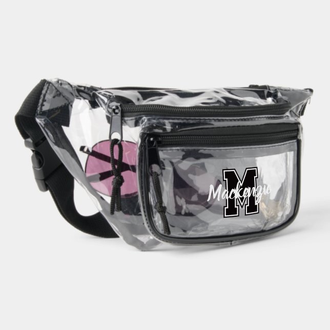 Monogram And Name Personalized Varsity  Clear Fanny Pack (Right)