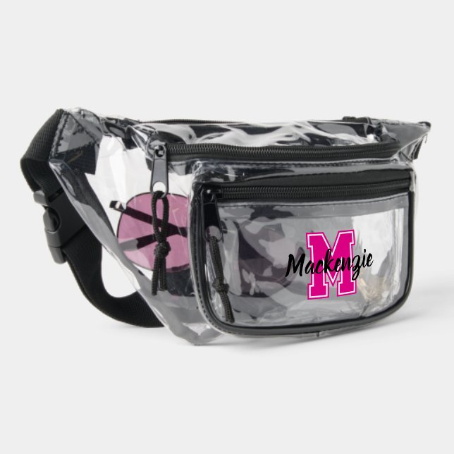 Monogram And Name Personalized Varsity  Clear Fanny Pack (Right)