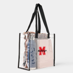 Monogram And Name Personalized Varsity Clear Tote Bag