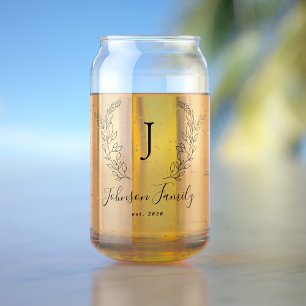 Monogram and name script elegant personalized can glass
