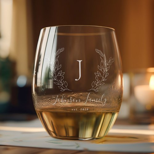 Monogram and name script elegant personalized stemless wine glass